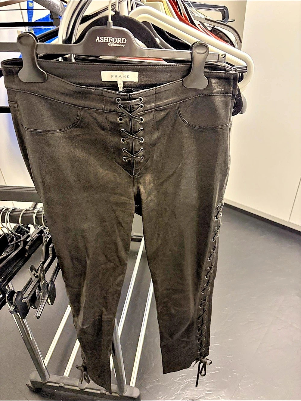 FRAME Lace-Up Leather Skinny Pants Black Lace-Up Skinny Pants Waist 26